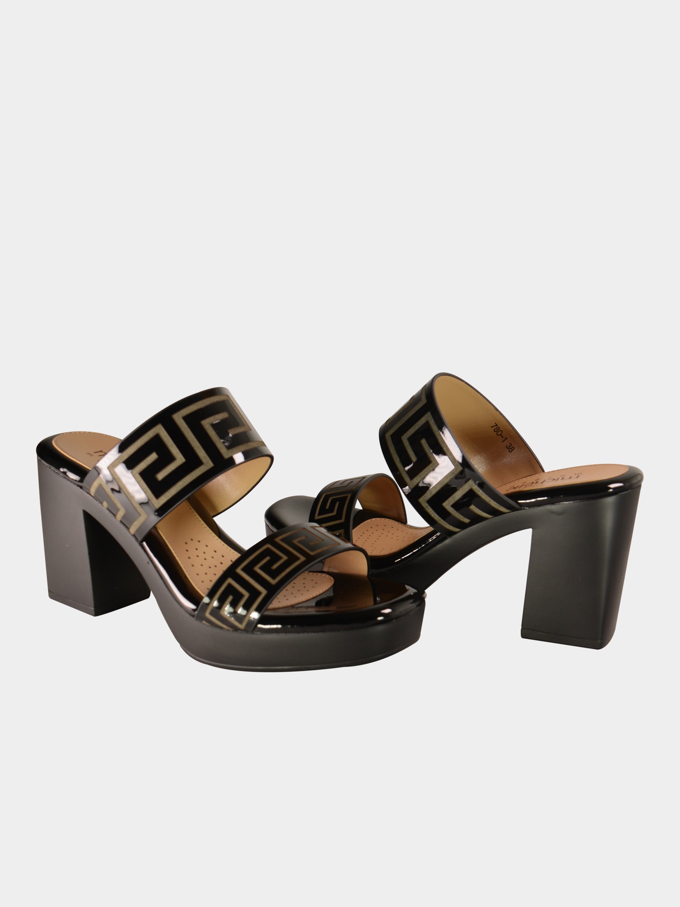Michelle Morgan 780-1 Greek Key Heel Sandals #color_Black