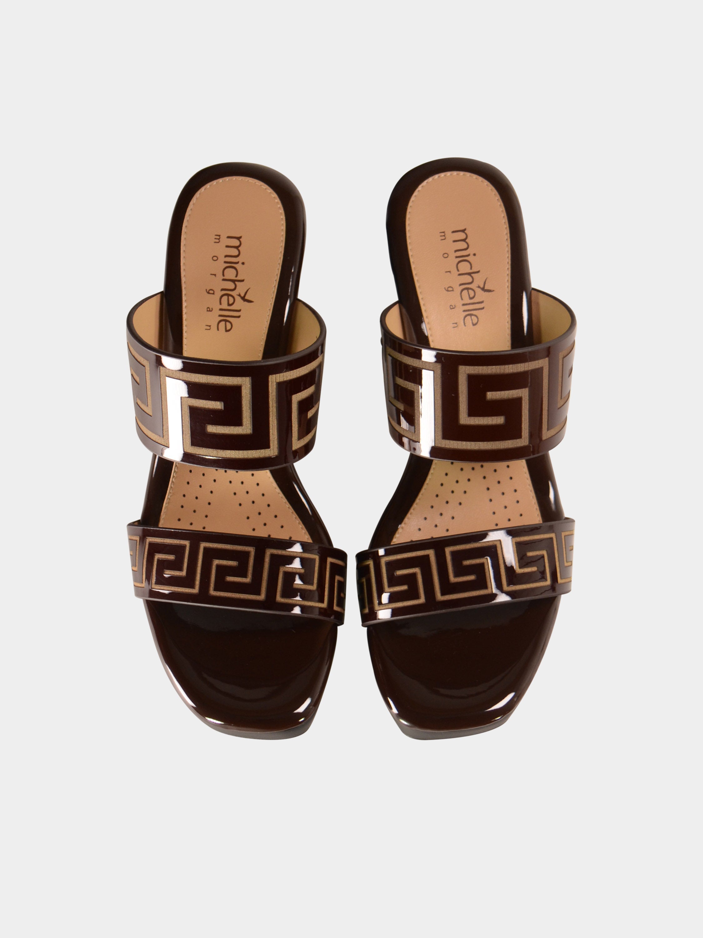 Michelle Morgan 780-1 Greek Key Heel Sandals #color_Brown