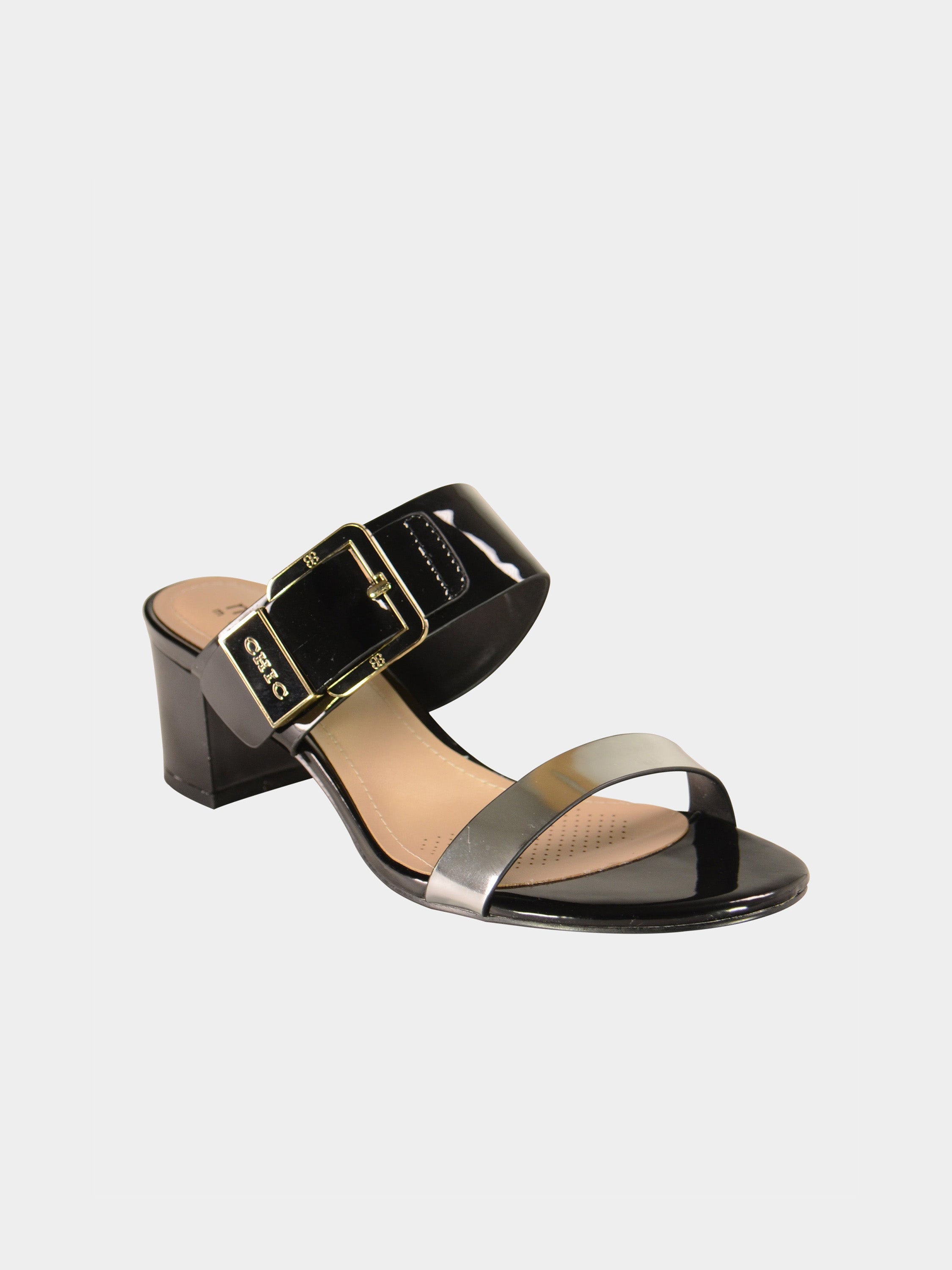 Michelle Morgan 150911 Patent Chic Embossed Sandals #color_Black