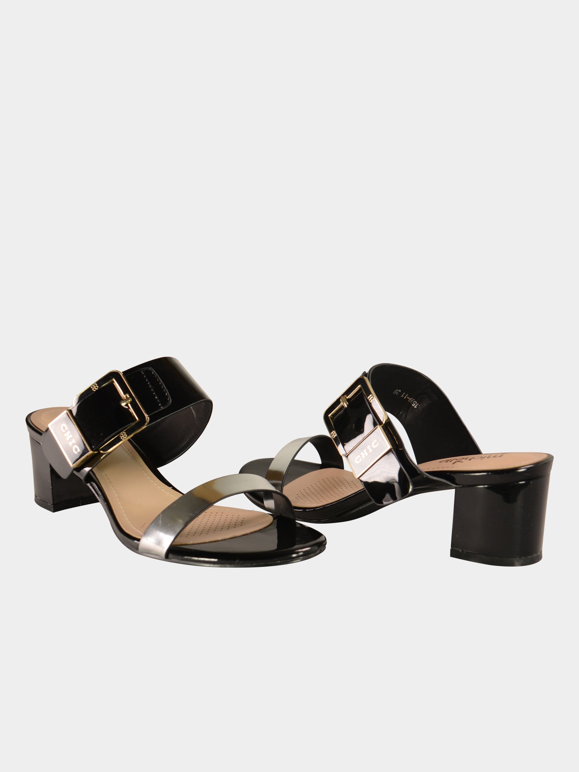 Michelle Morgan 150911 Patent Chic Embossed Sandals #color_Black