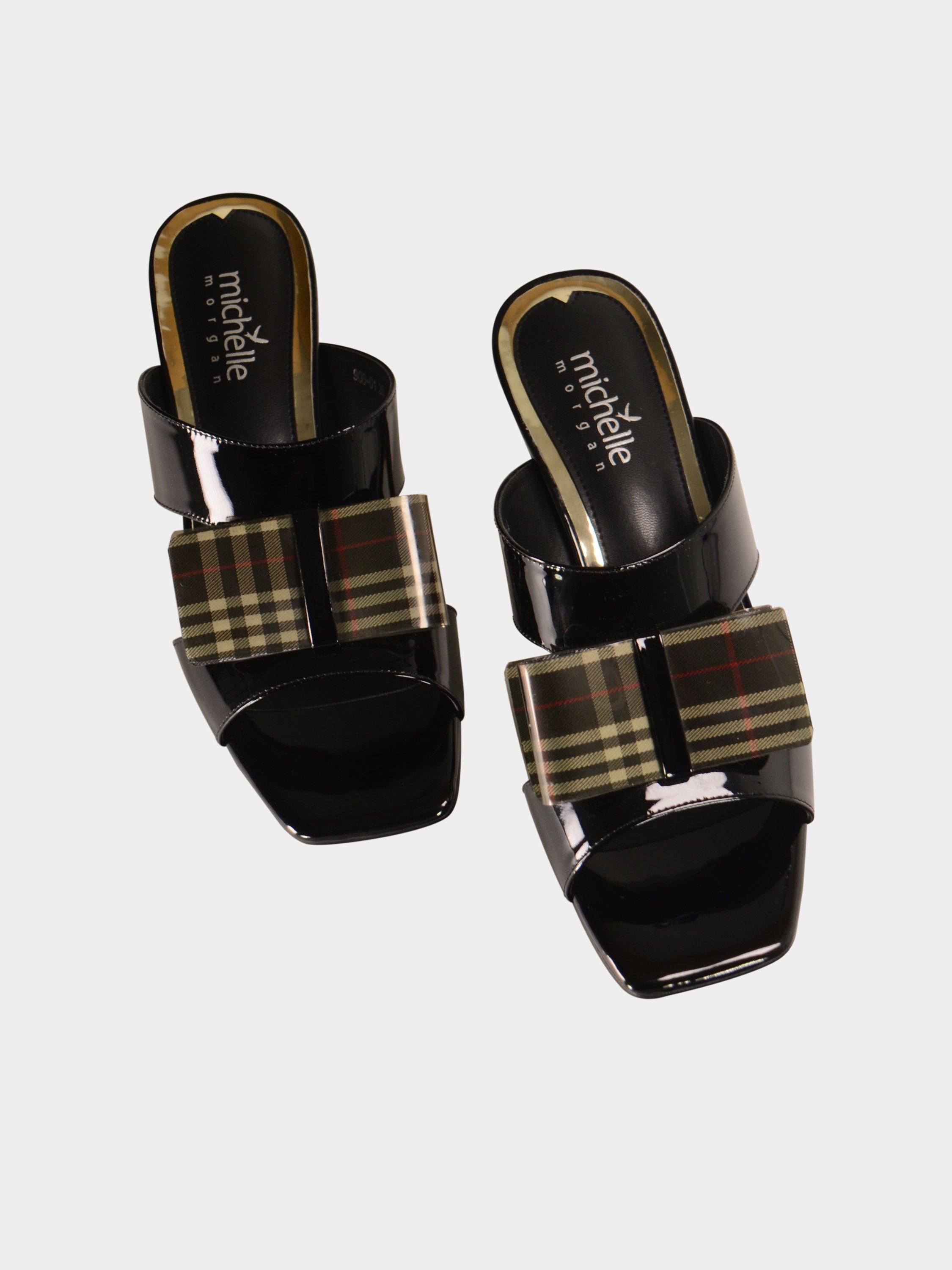 Michelle Morgan 908-01 Plaid Bow Heeled Sandals #color_Black
