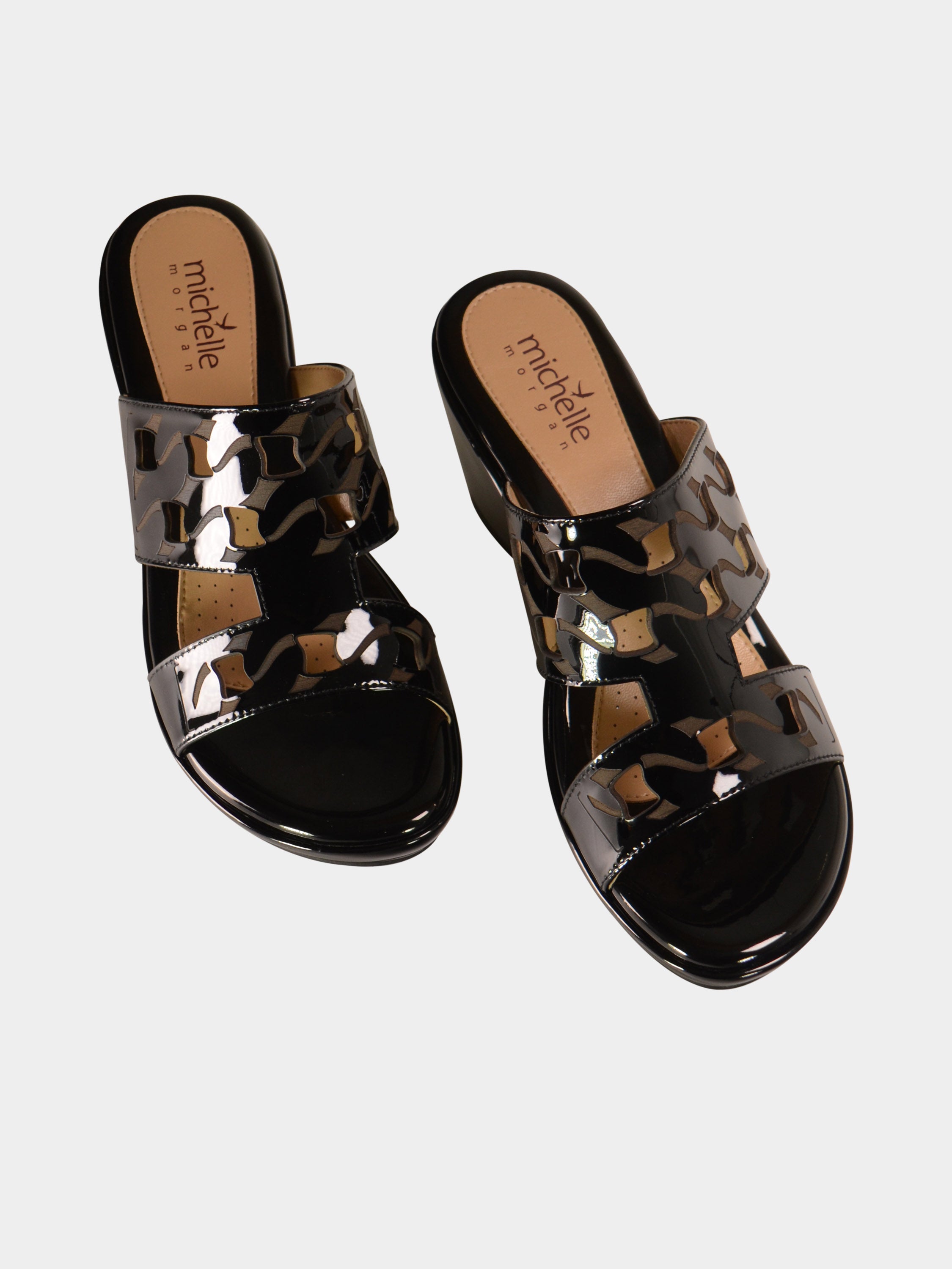 Michelle Morgan 3848-31 Women's Wedge Sandals #color_Black
