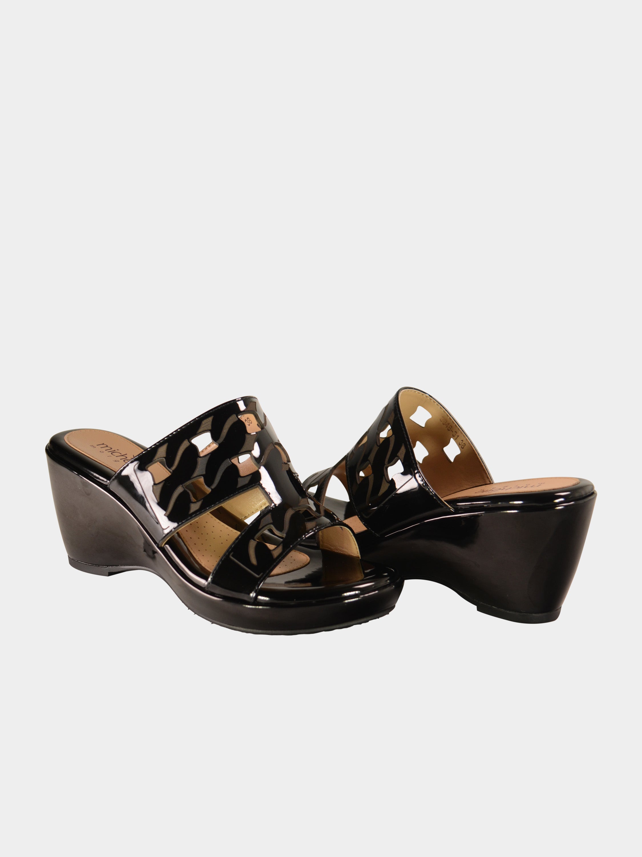 Michelle Morgan 3848-31 Women's Wedge Sandals #color_Black