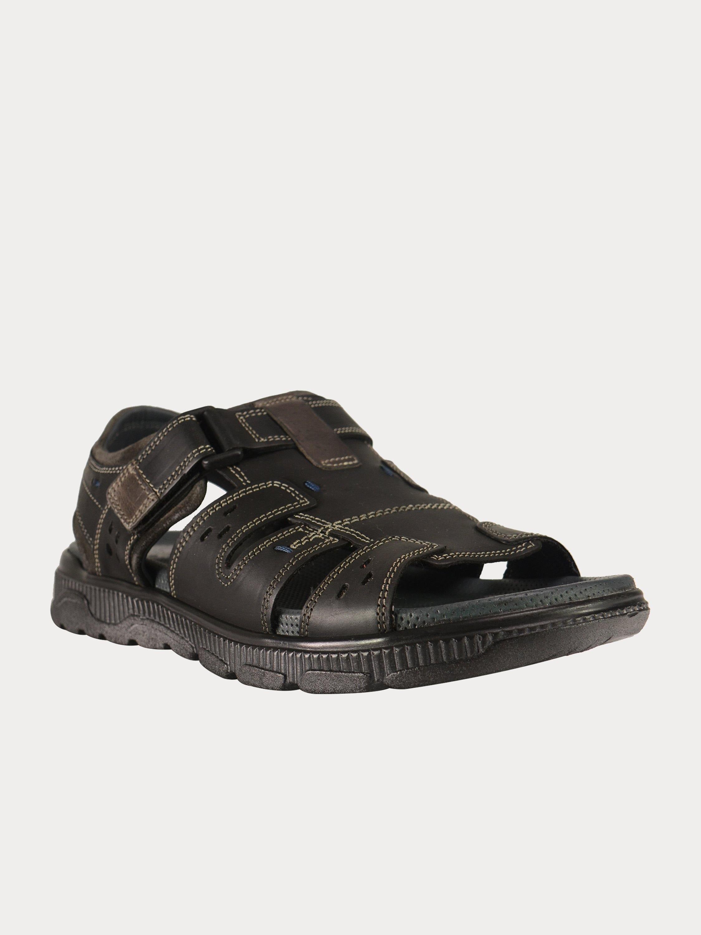 Output Men Outdoor Leather Sandals #color_Black