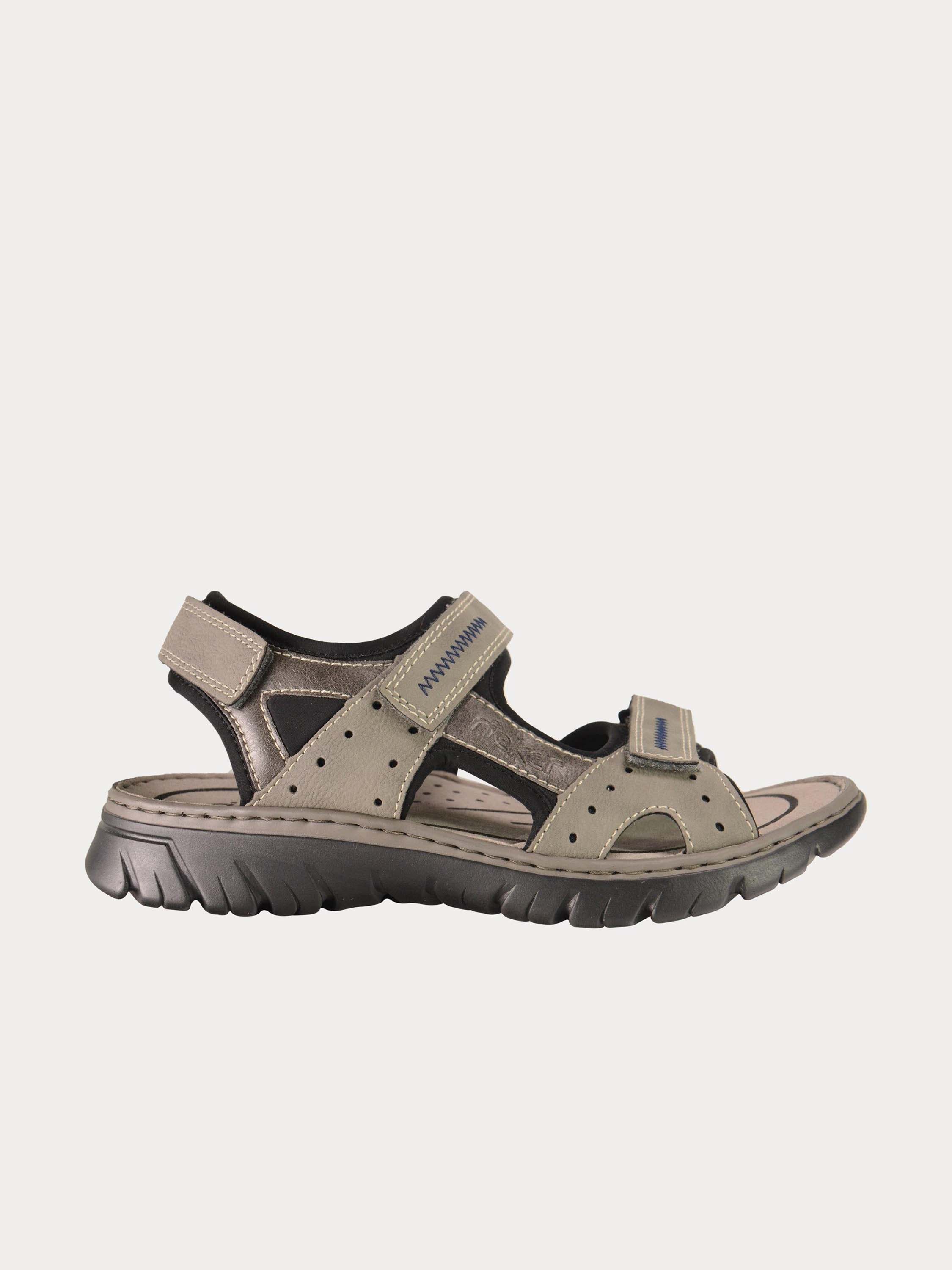 Rieker 26757 Men's Back Strap Hook Outdoor Leather Sandals #color_Grey