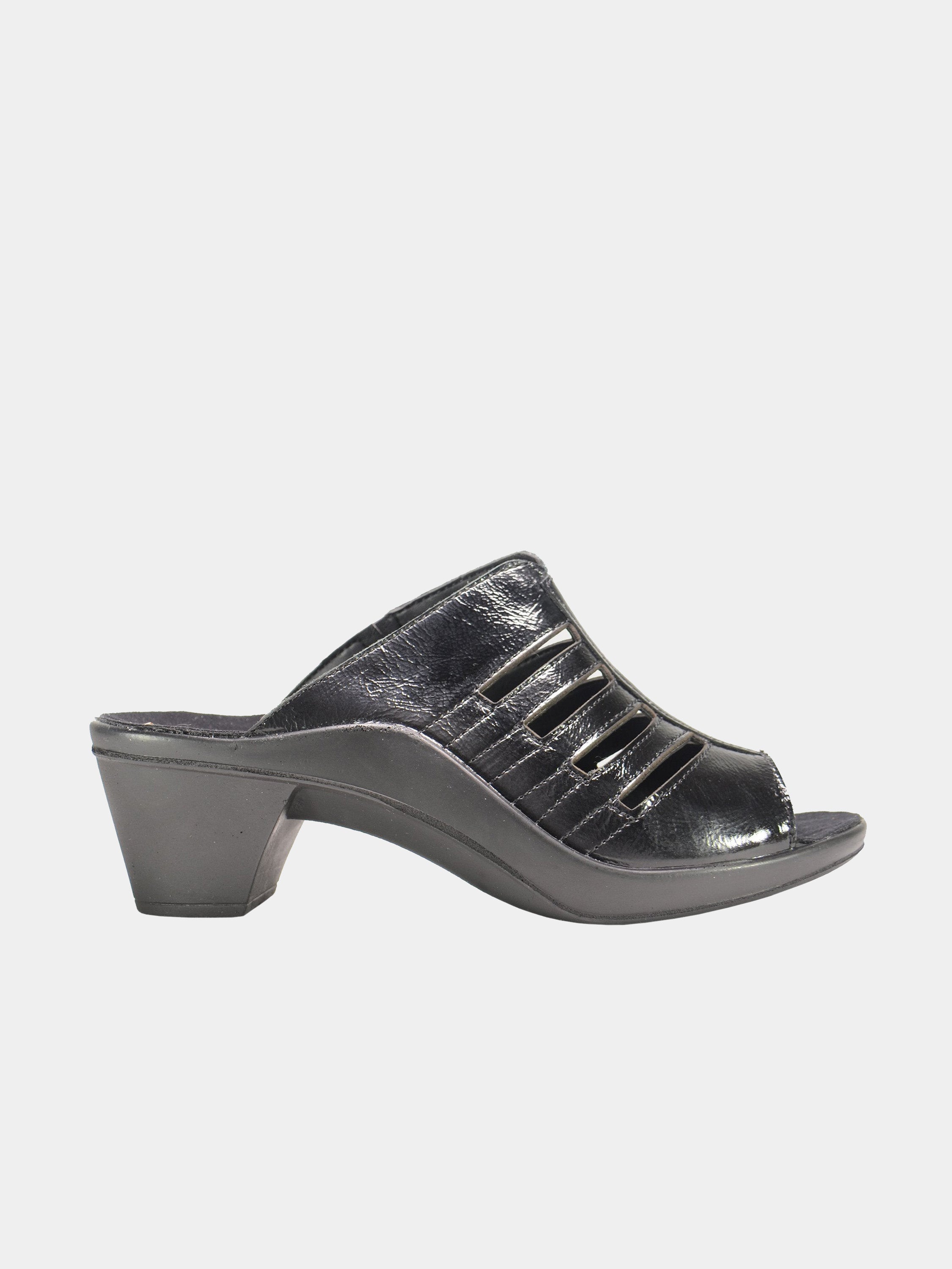 Romika 27098 Women's Mokassetta Striped Cut Leather Sandals #color_Black