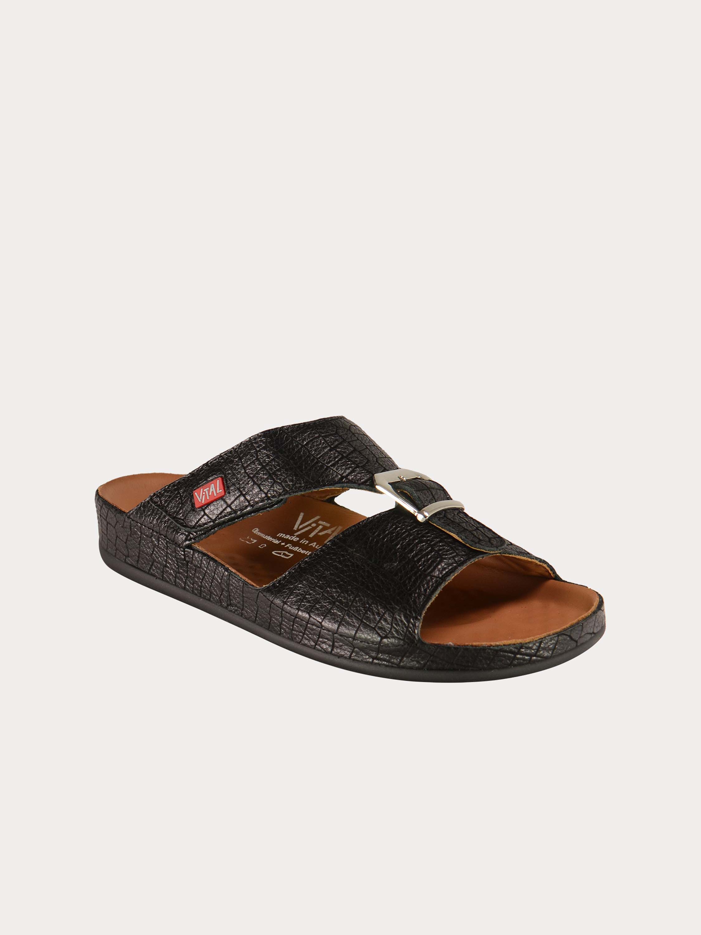 Vital Checked Detail Slider Sandals #color_Black
