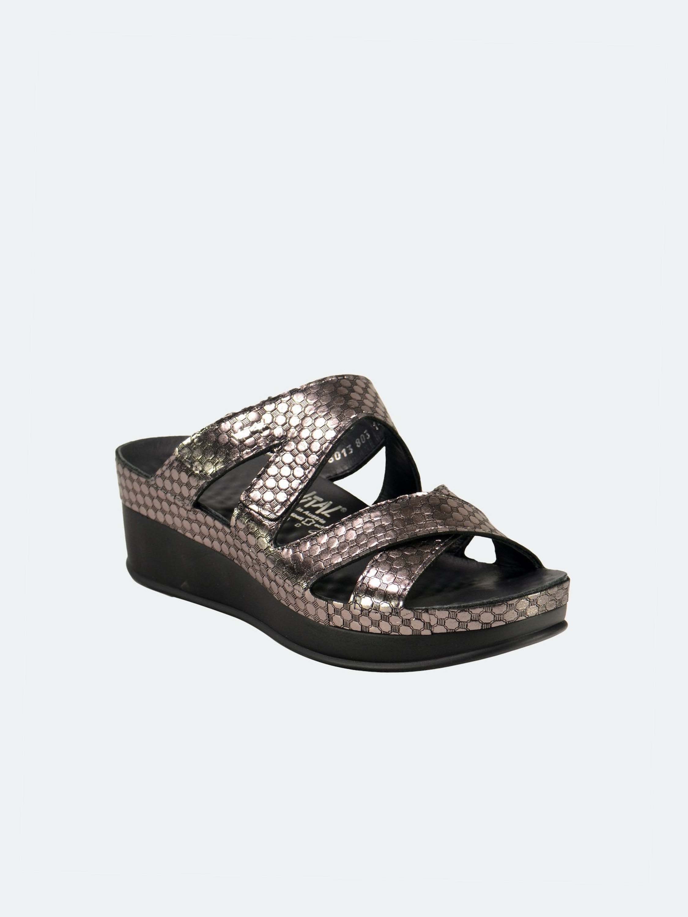 Vital Hexagon Platform Leather Sandals #color_Silver