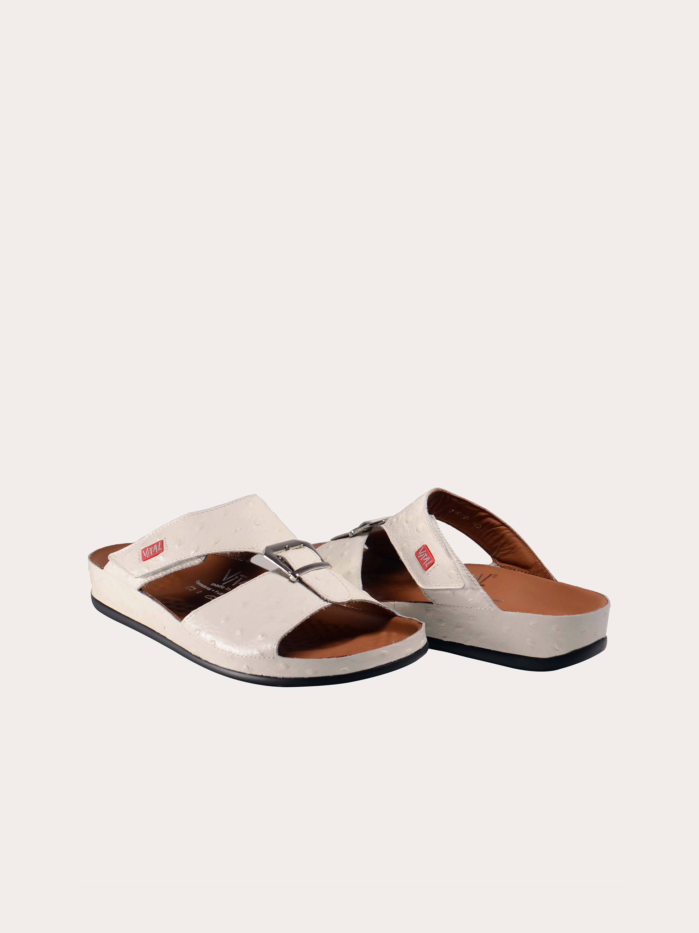 Vital 09058 Men's Buckle Slider Sandals #color_White