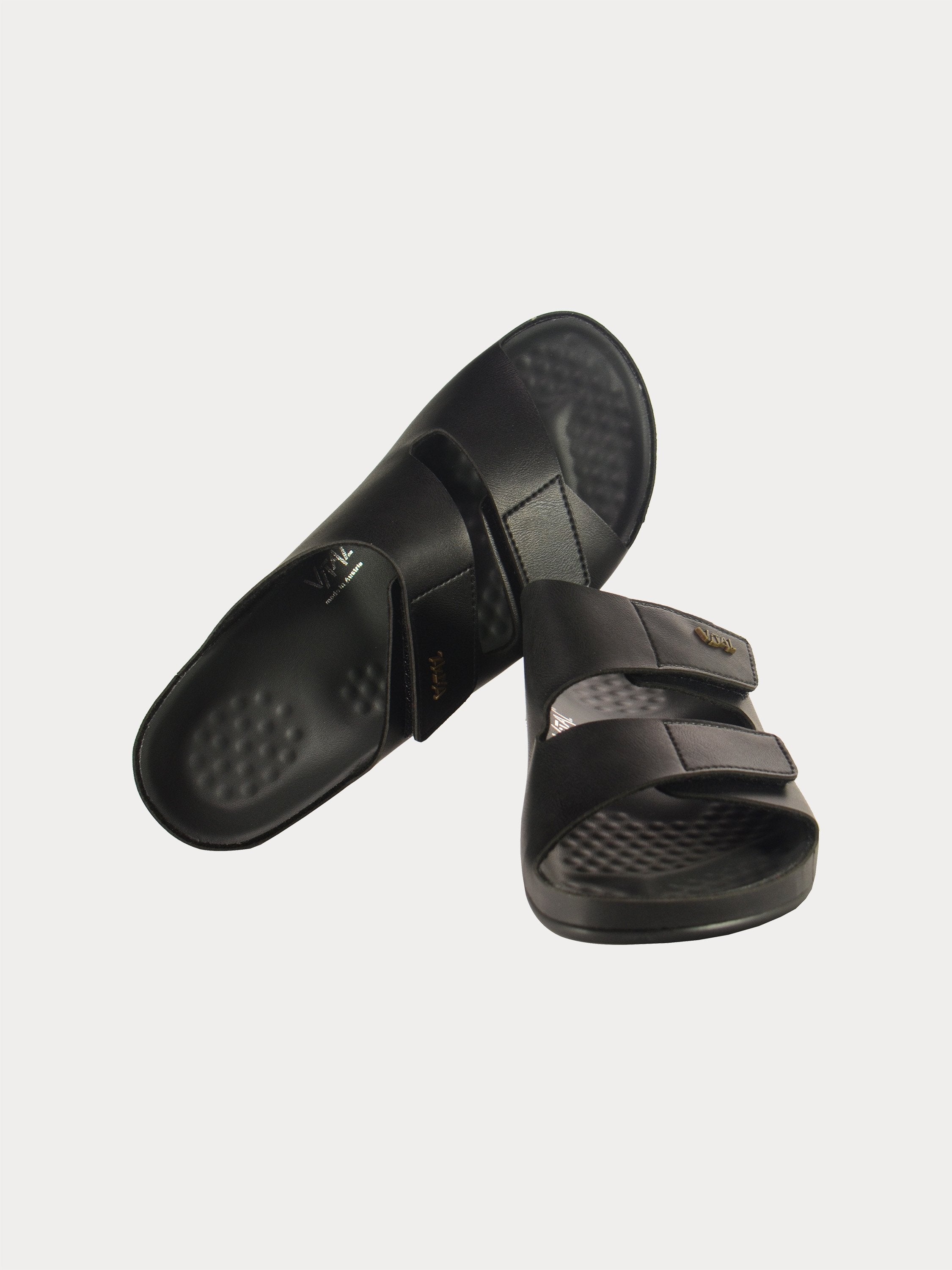 Vital Men's Tudor Double Strap Leather Sandals #color_Black