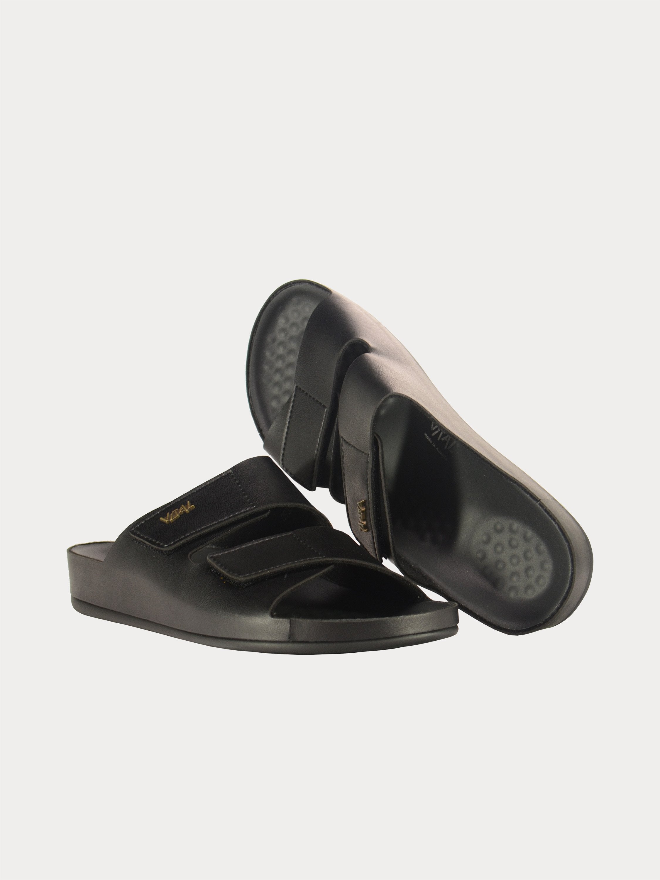Vital Men's Tudor Double Strap Leather Sandals #color_Black