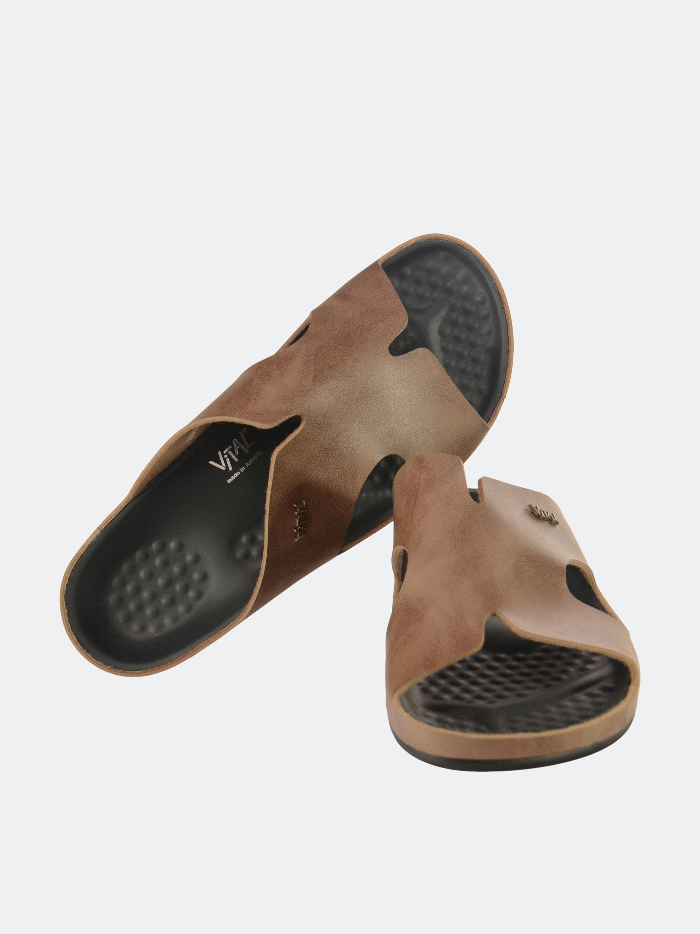 Vital Men's Slip On Leather Sandals #color_Brown