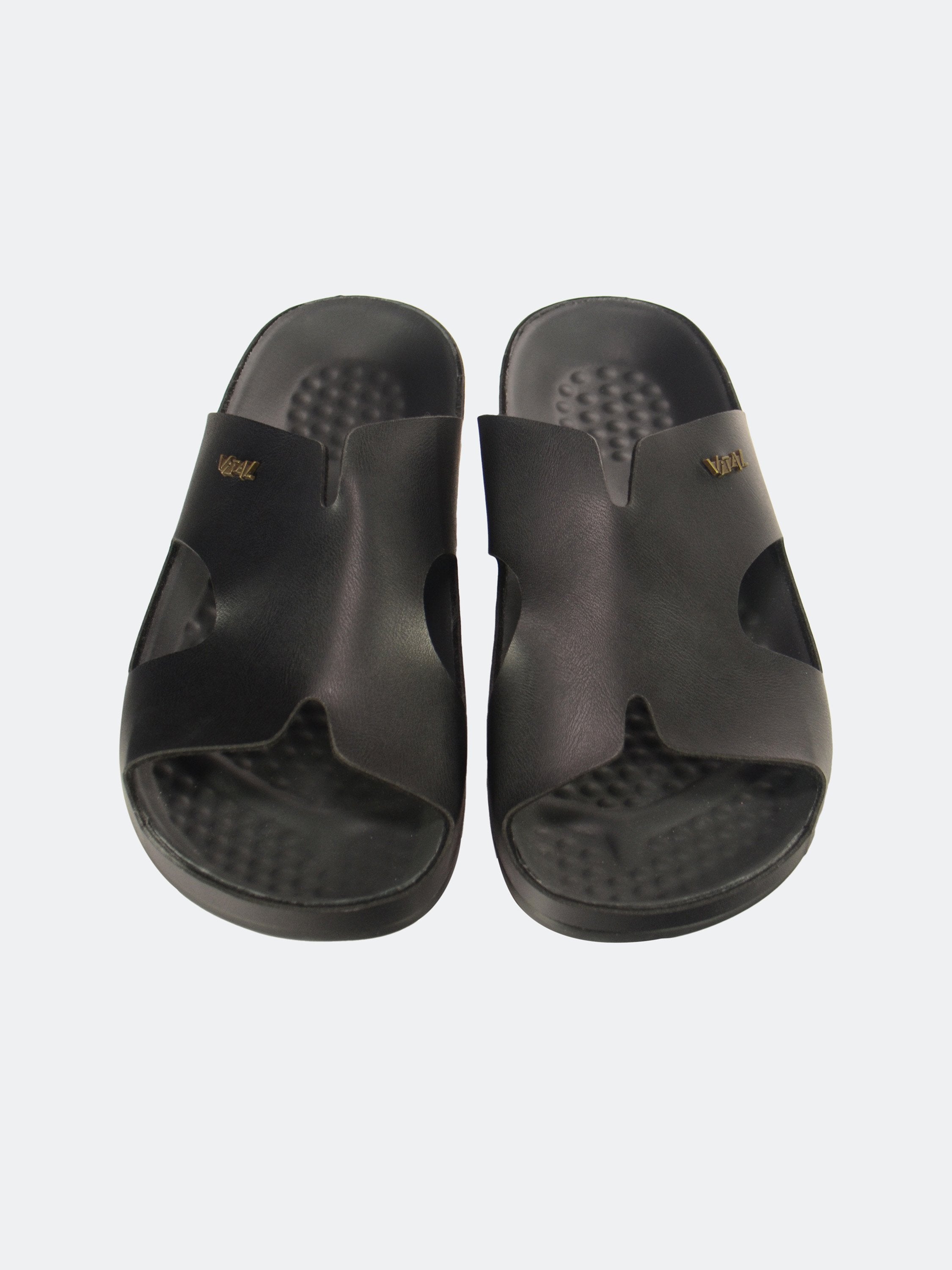 Vital Men's Slip On Leather Sandals #color_Black