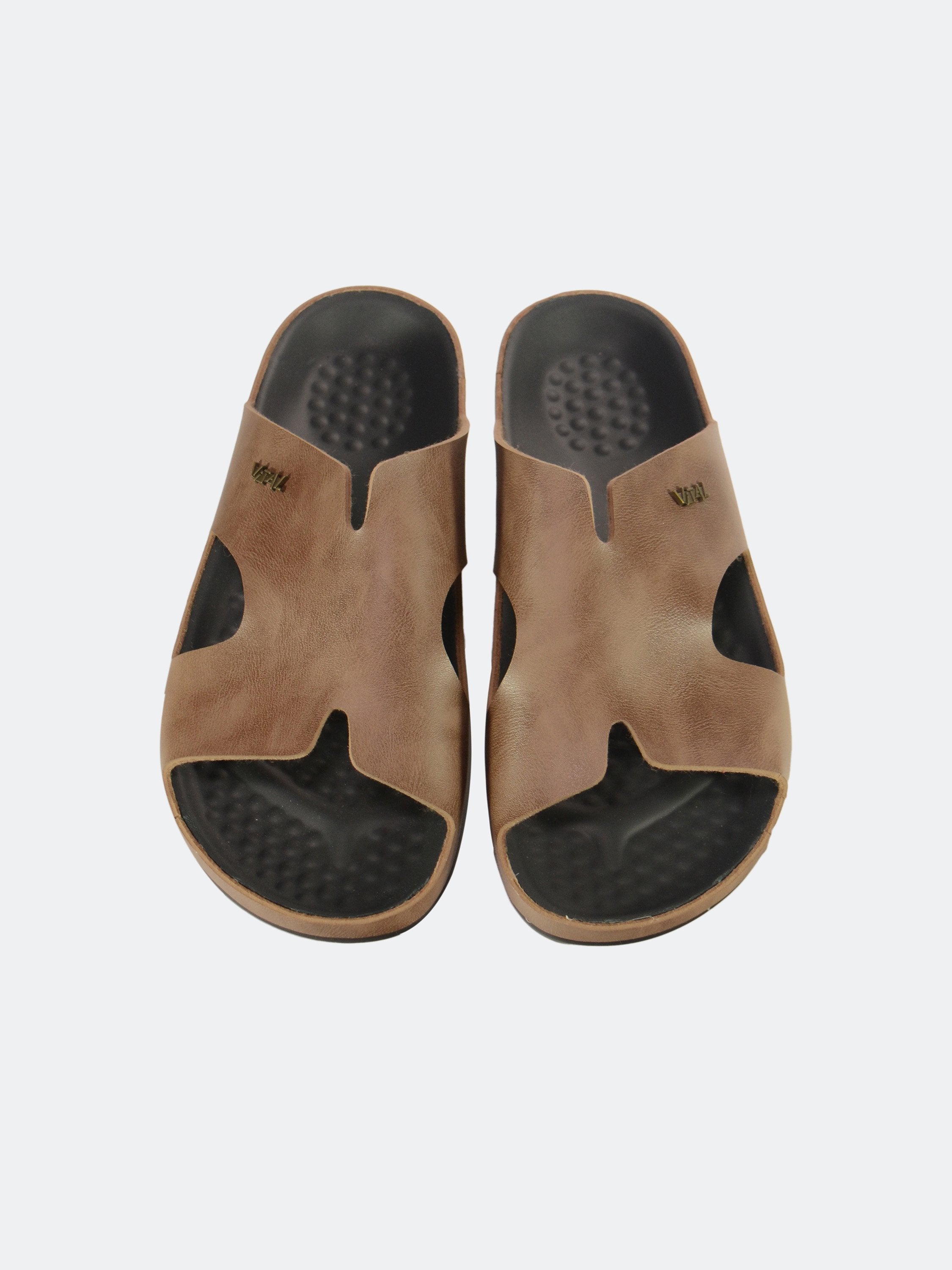 Vital Men's Slip On Leather Sandals #color_Brown