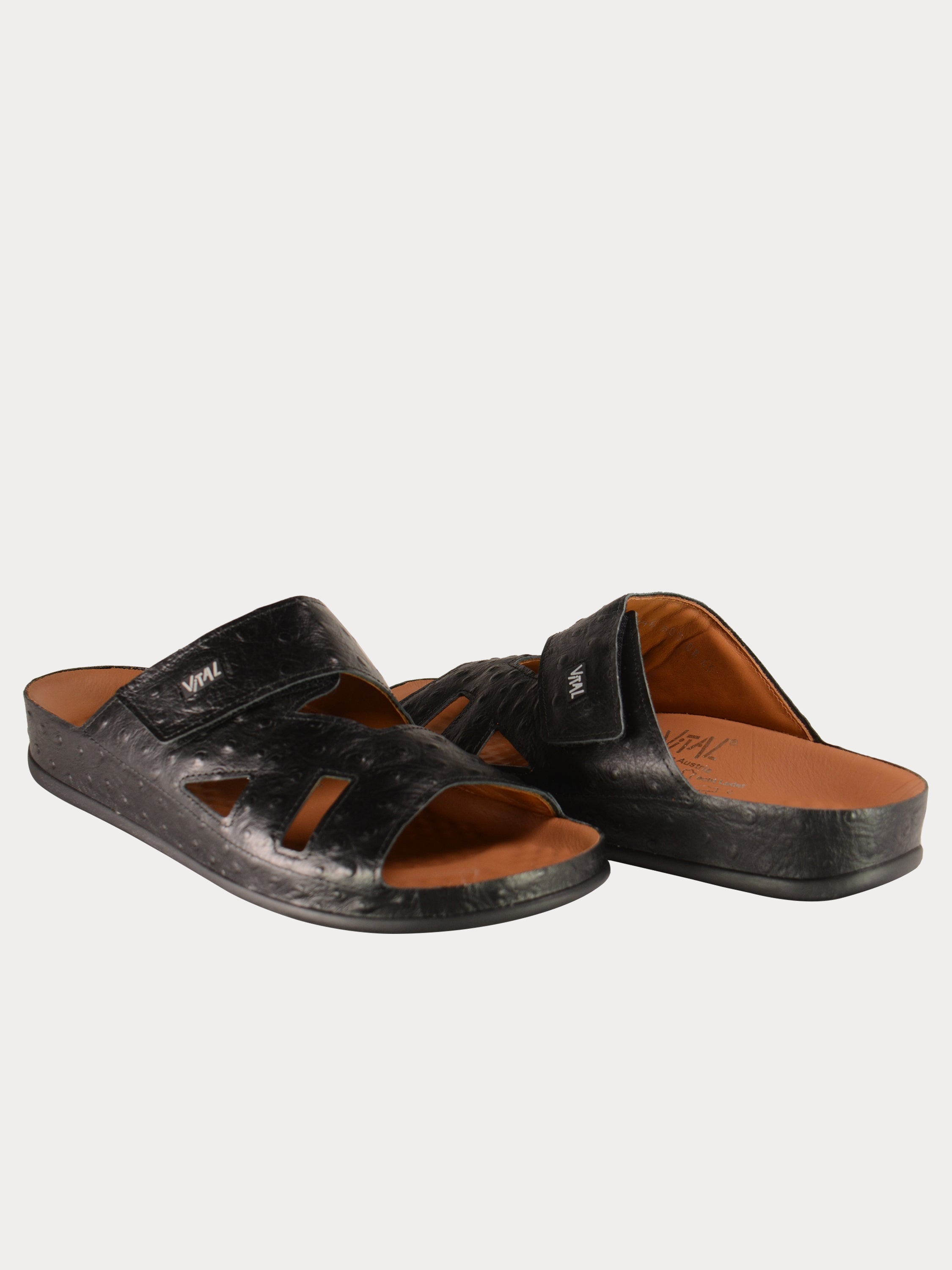 Vital Mens Detail Strap Leather Sandals #color_Black