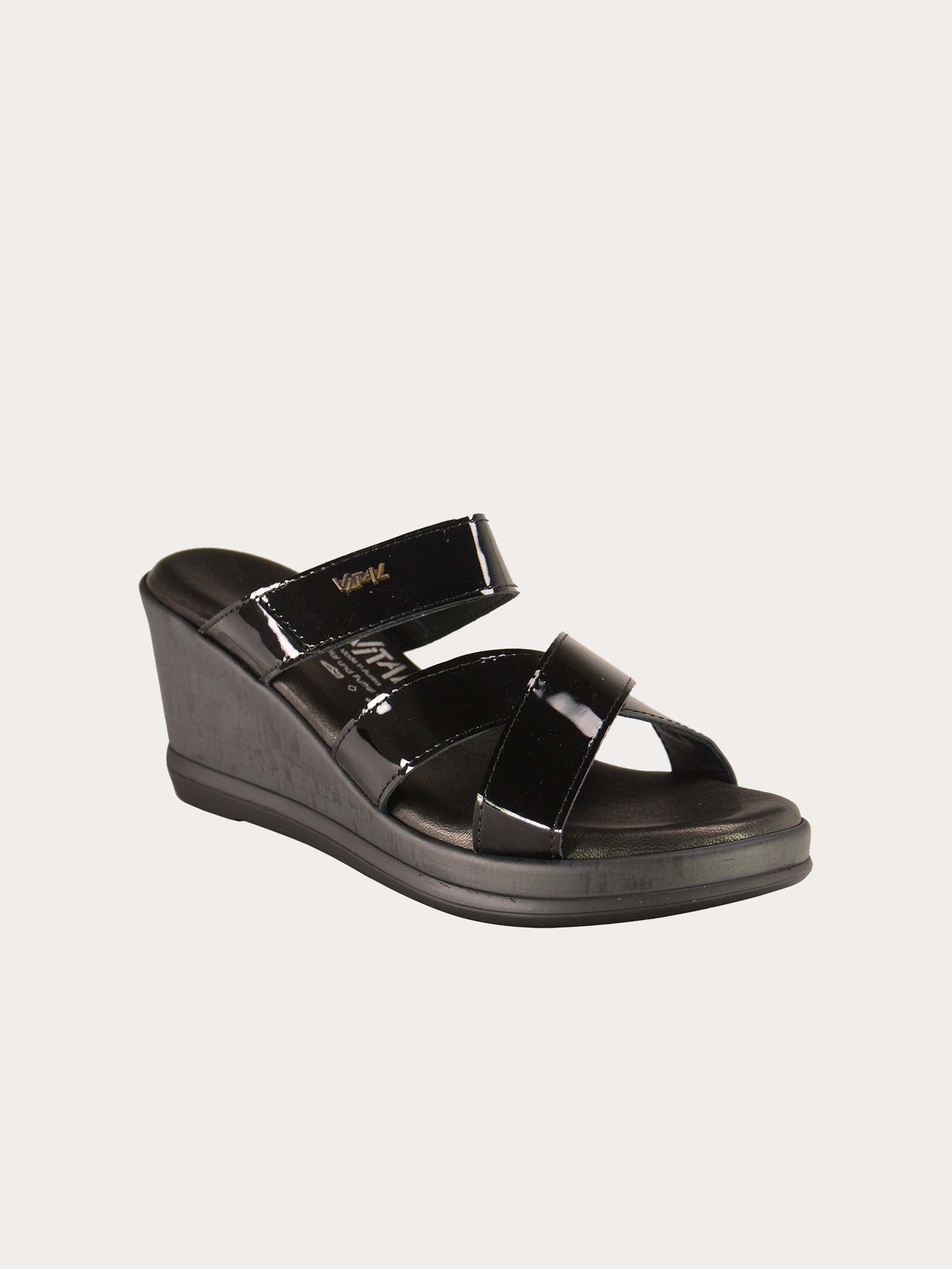 Vital Thin Strap Wedge Leather Sandals #color_Black