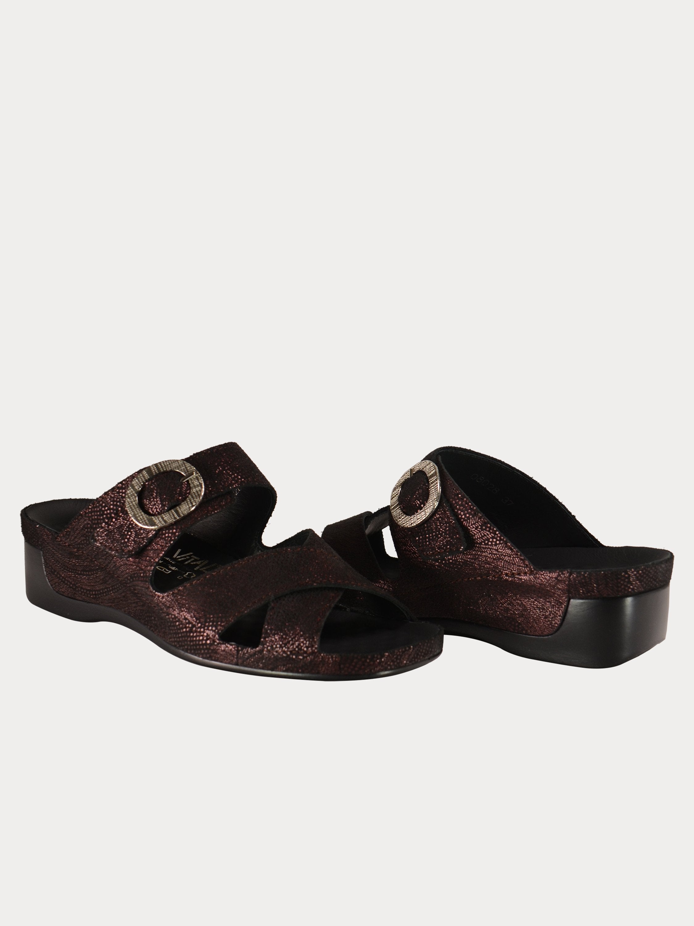 Vital Women's Buckle Strap Slider Leather Sandals #color_Maroon