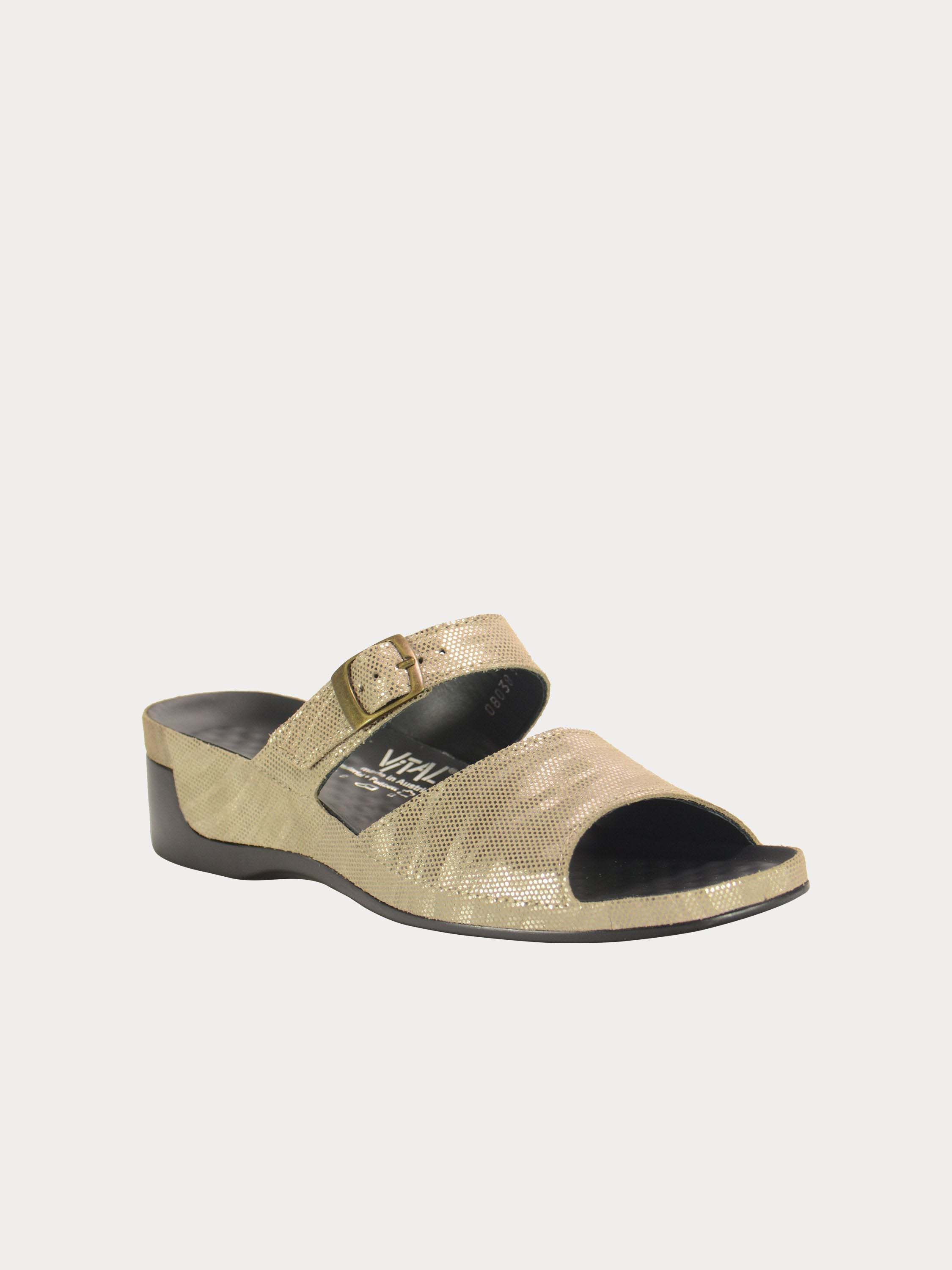 Vital Women's Cammo Slider Leather Sandals #color_Beige