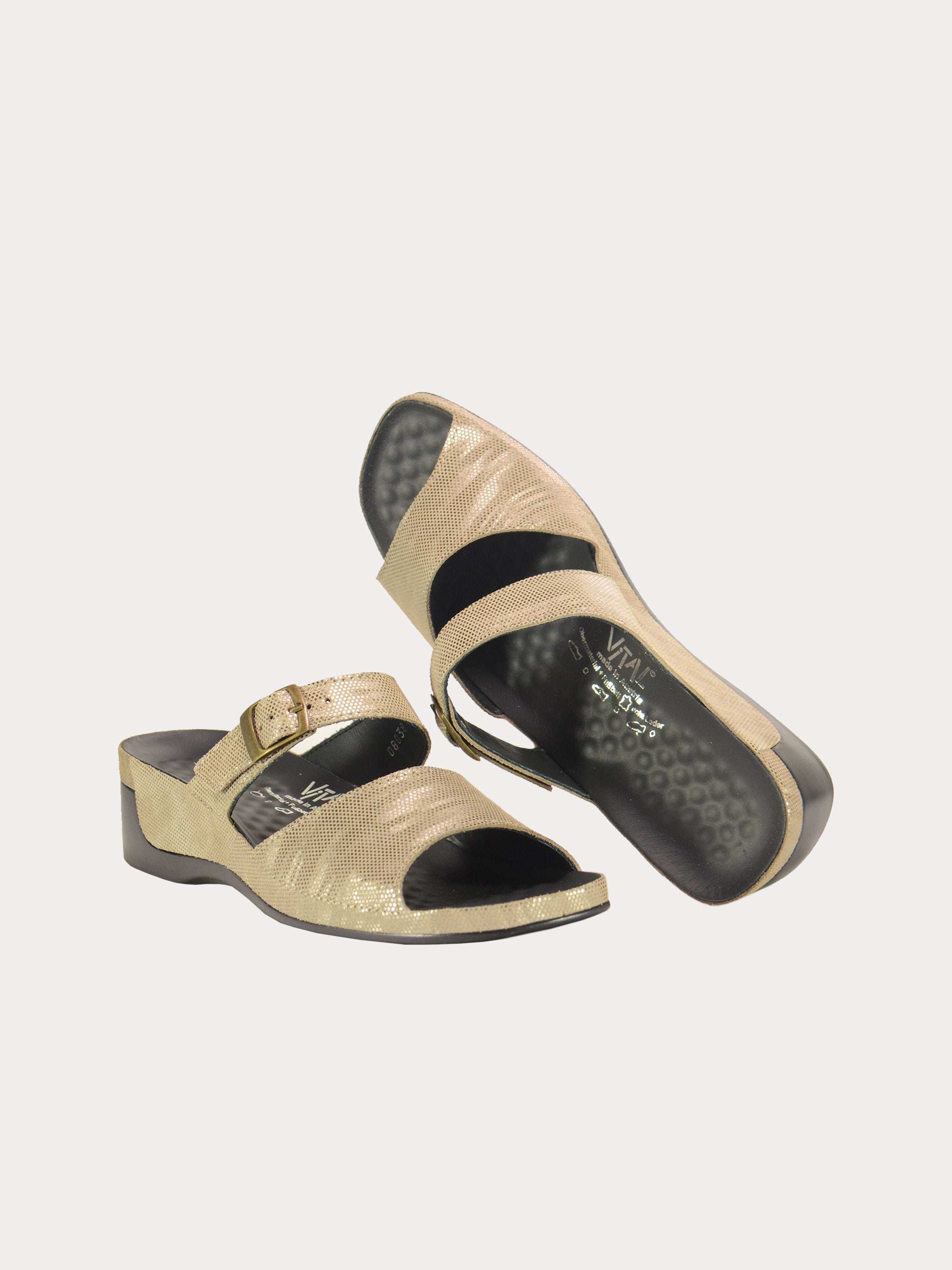 Vital Women's Cammo Slider Leather Sandals #color_Beige