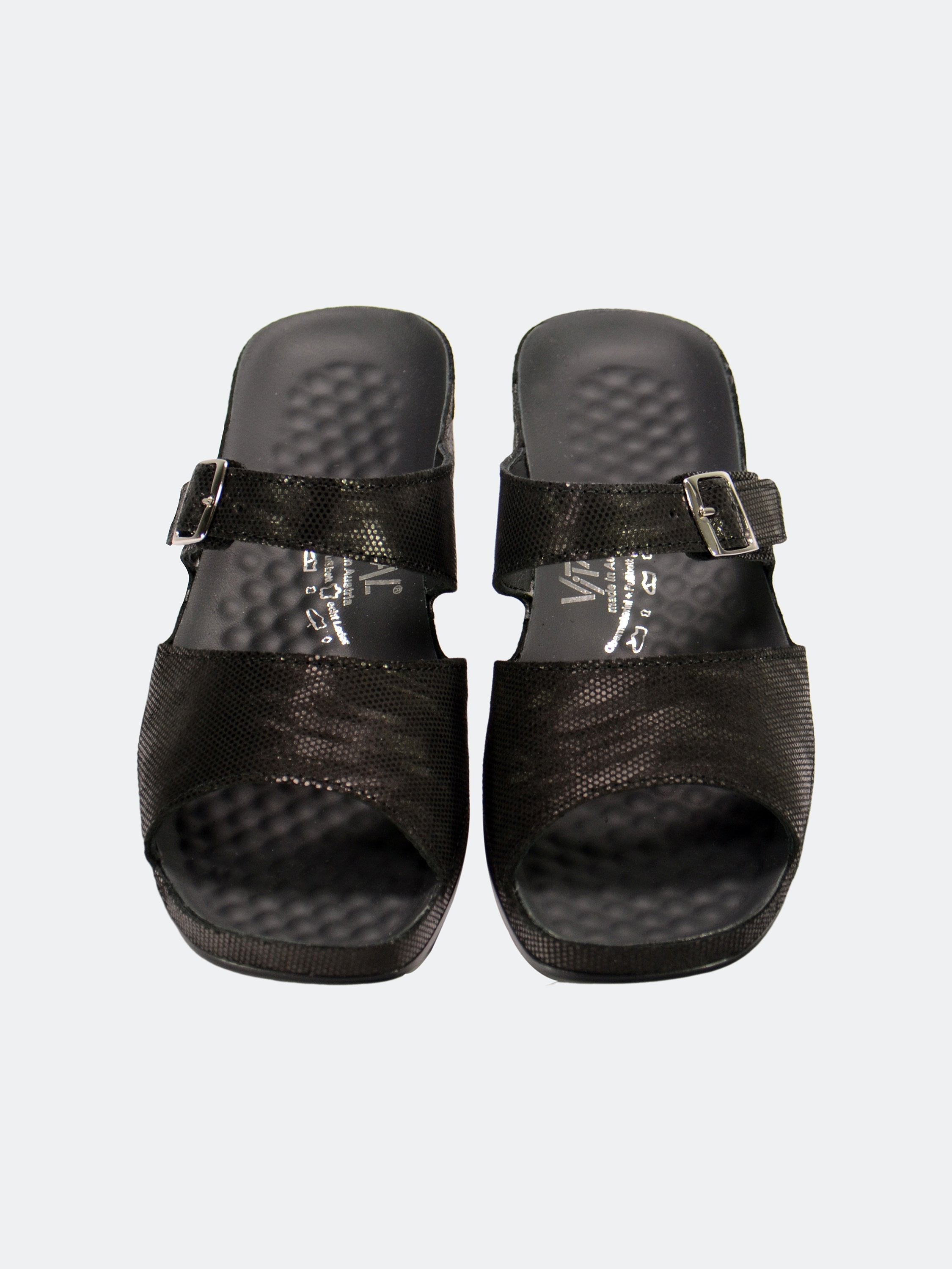 Vital Women's Cammo Slider Leather Sandals #color_Black
