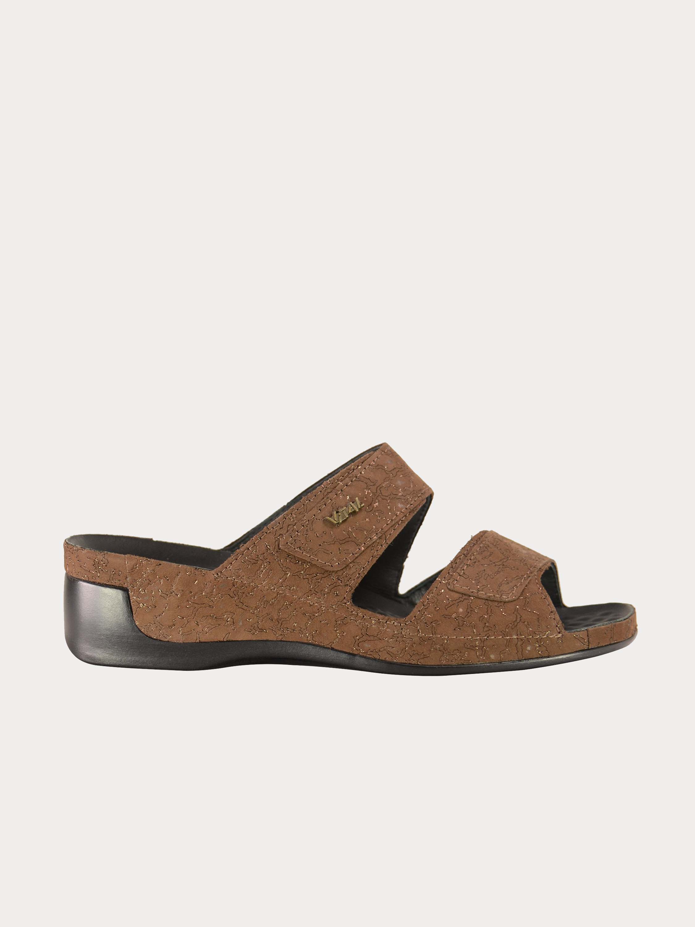Vital Women's Double Strap Slider Leather Sandals #color_Brown