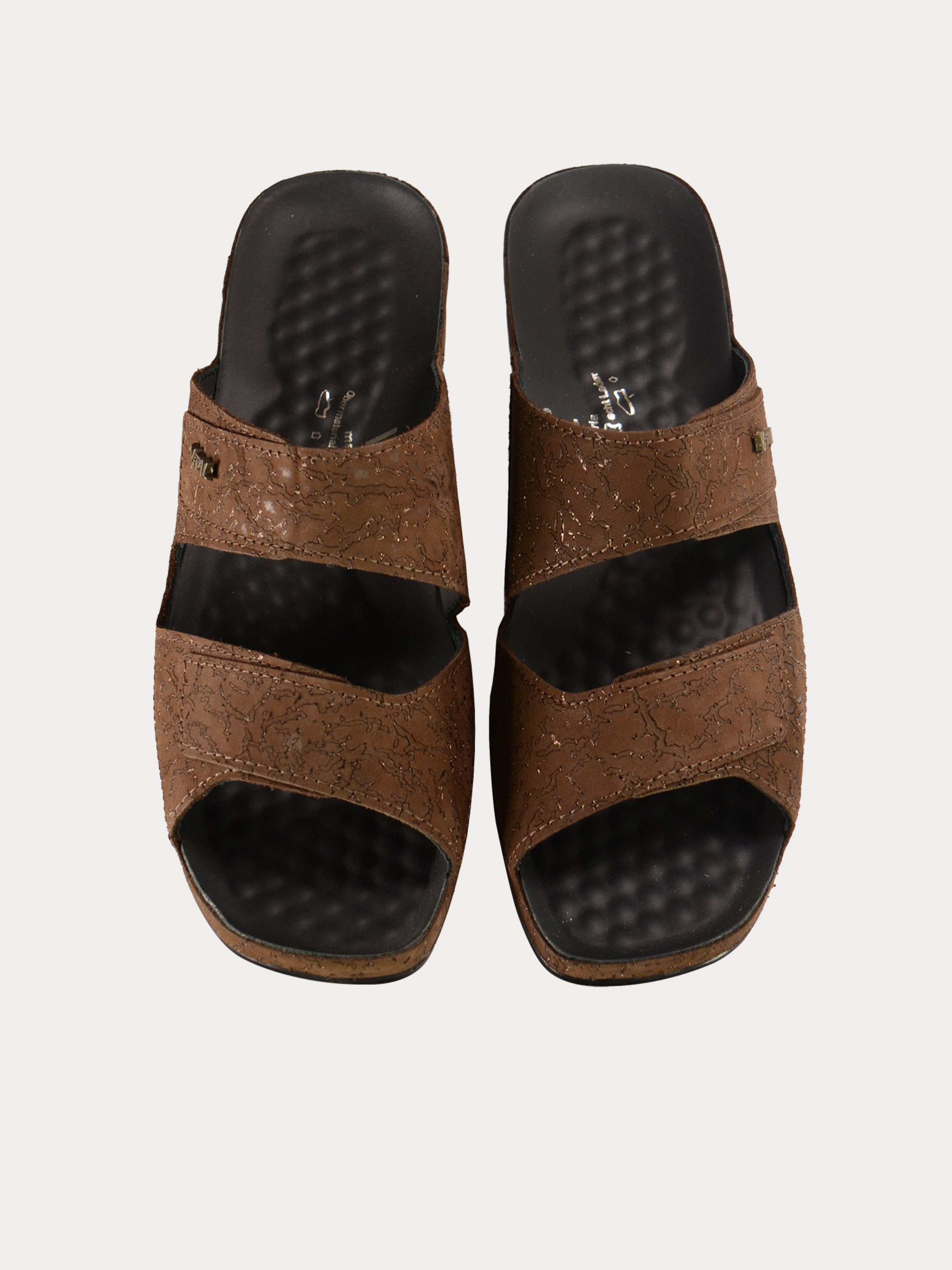 Vital Women's Double Strap Slider Leather Sandals #color_Brown