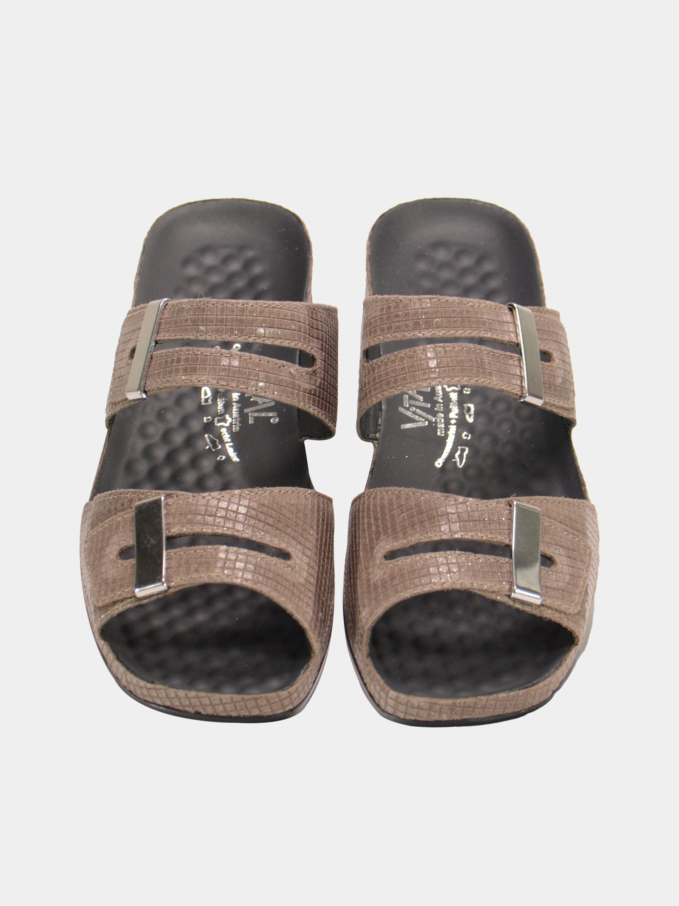Vital Women's Grid Detailed Slider Leather Sandals #color_Grey