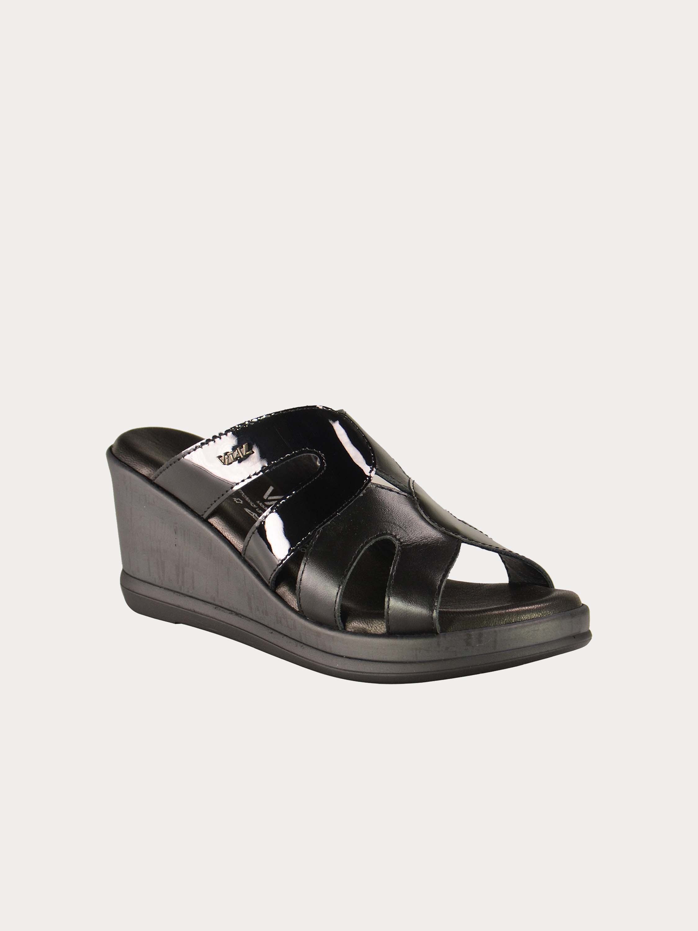 Vital Women's Patent Leather Detailed Wedges #color_Black