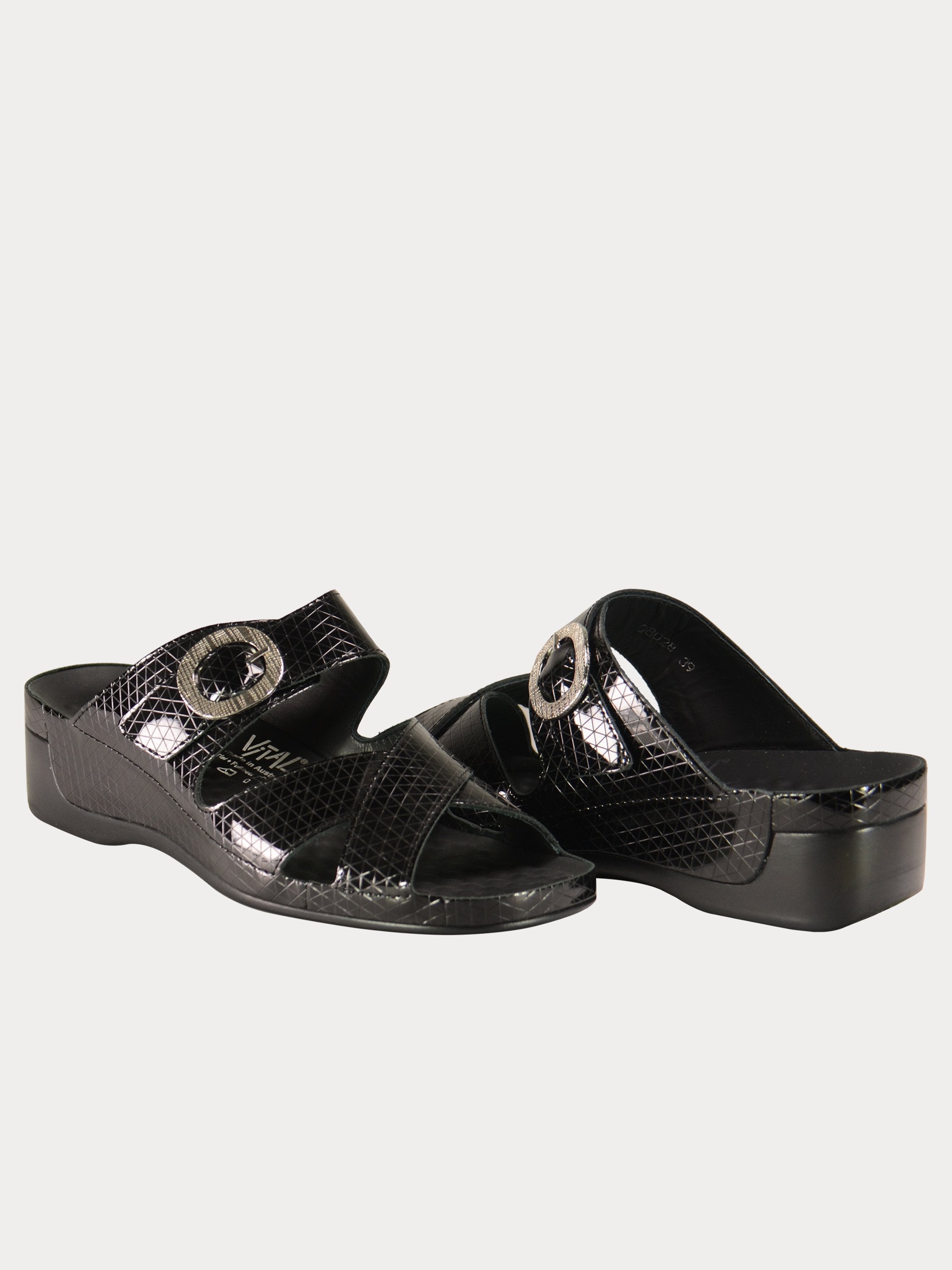 Vital Women's Round Buckle Strap Sandals #color_Black