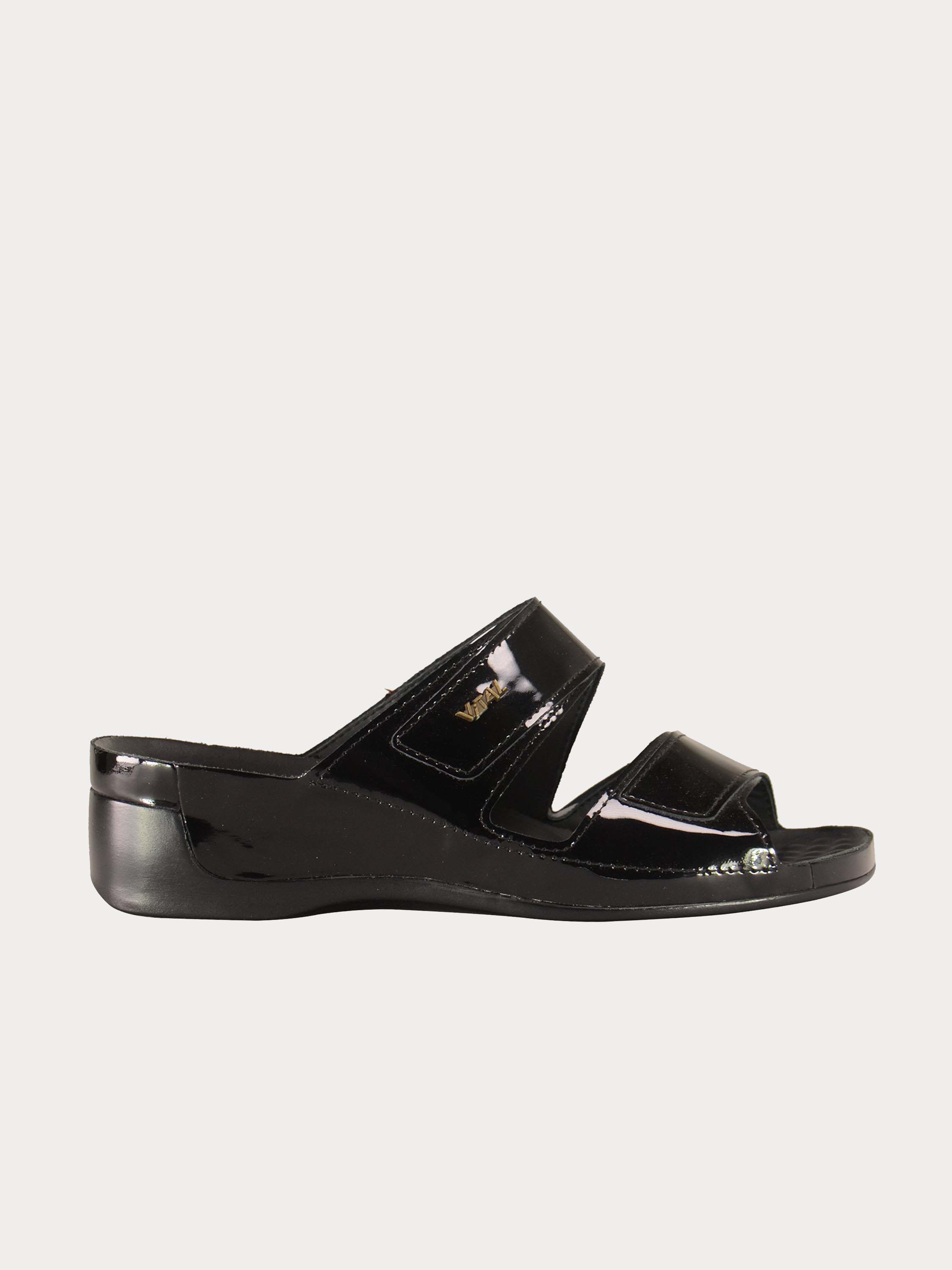 Vital Women's Slider Patent Leather Sandals #color_Black