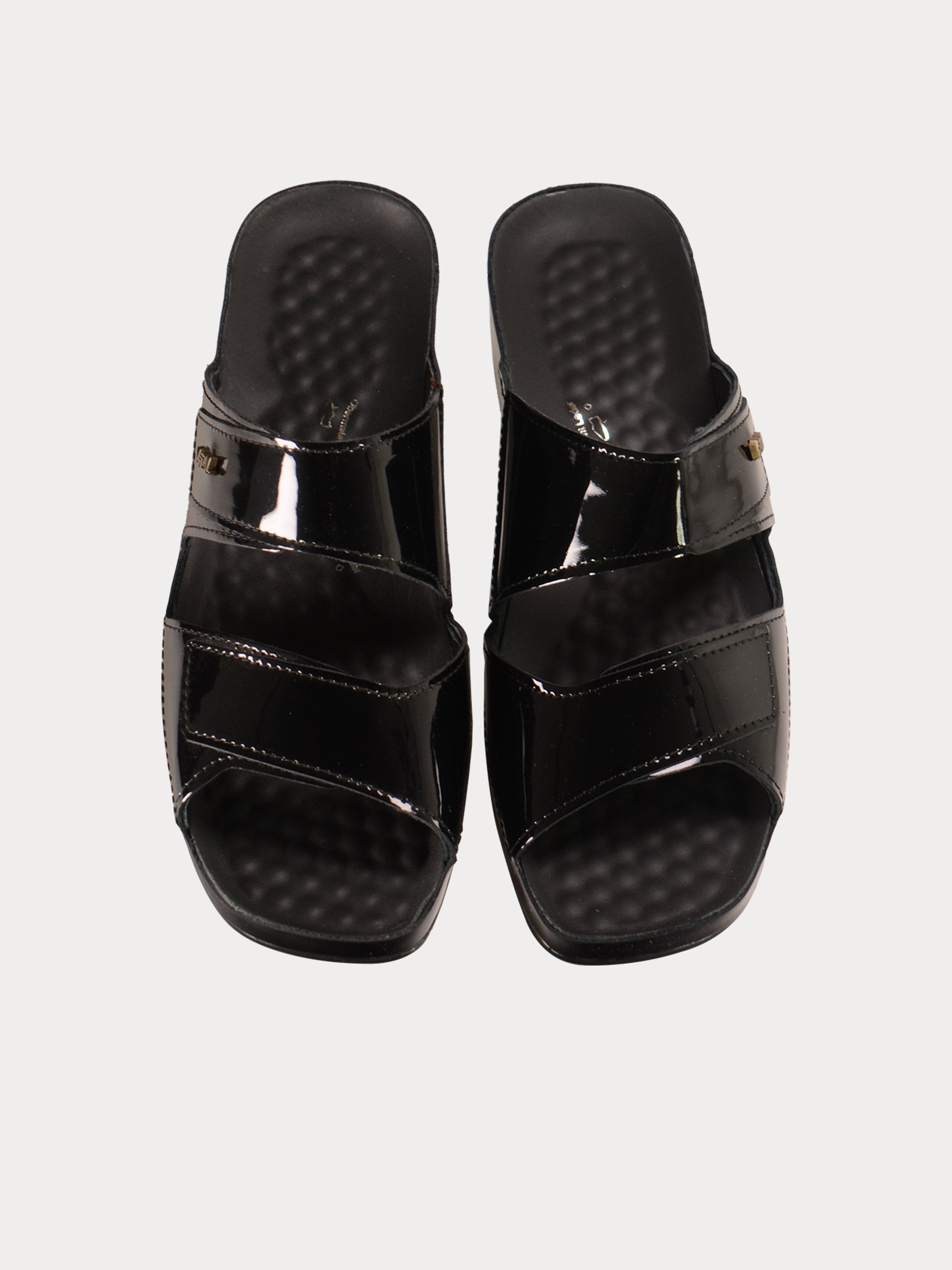 Vital Women's Slider Patent Leather Sandals #color_Black