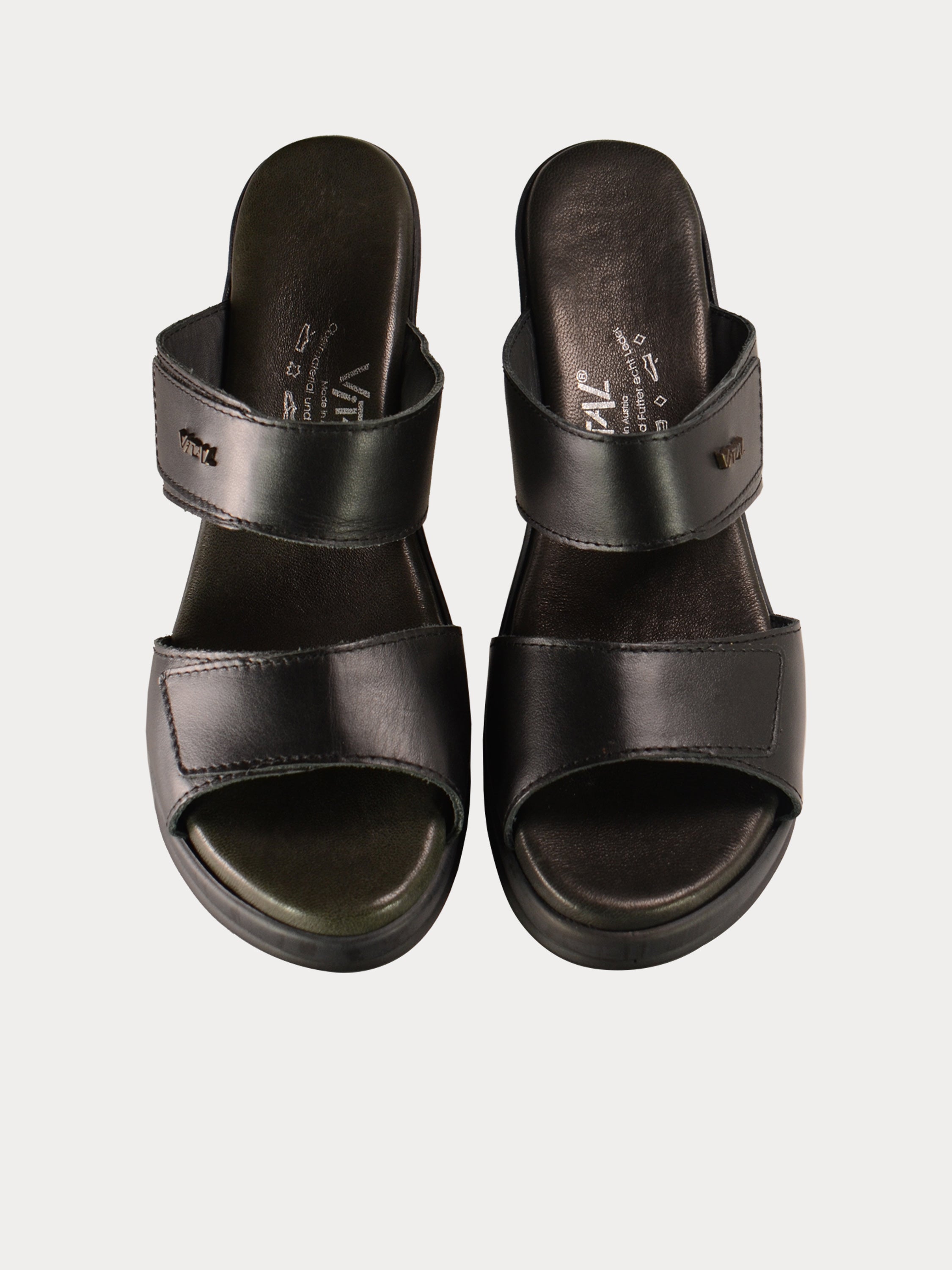 Vital Women's Wedge Strap Leather Sandals #color_Black