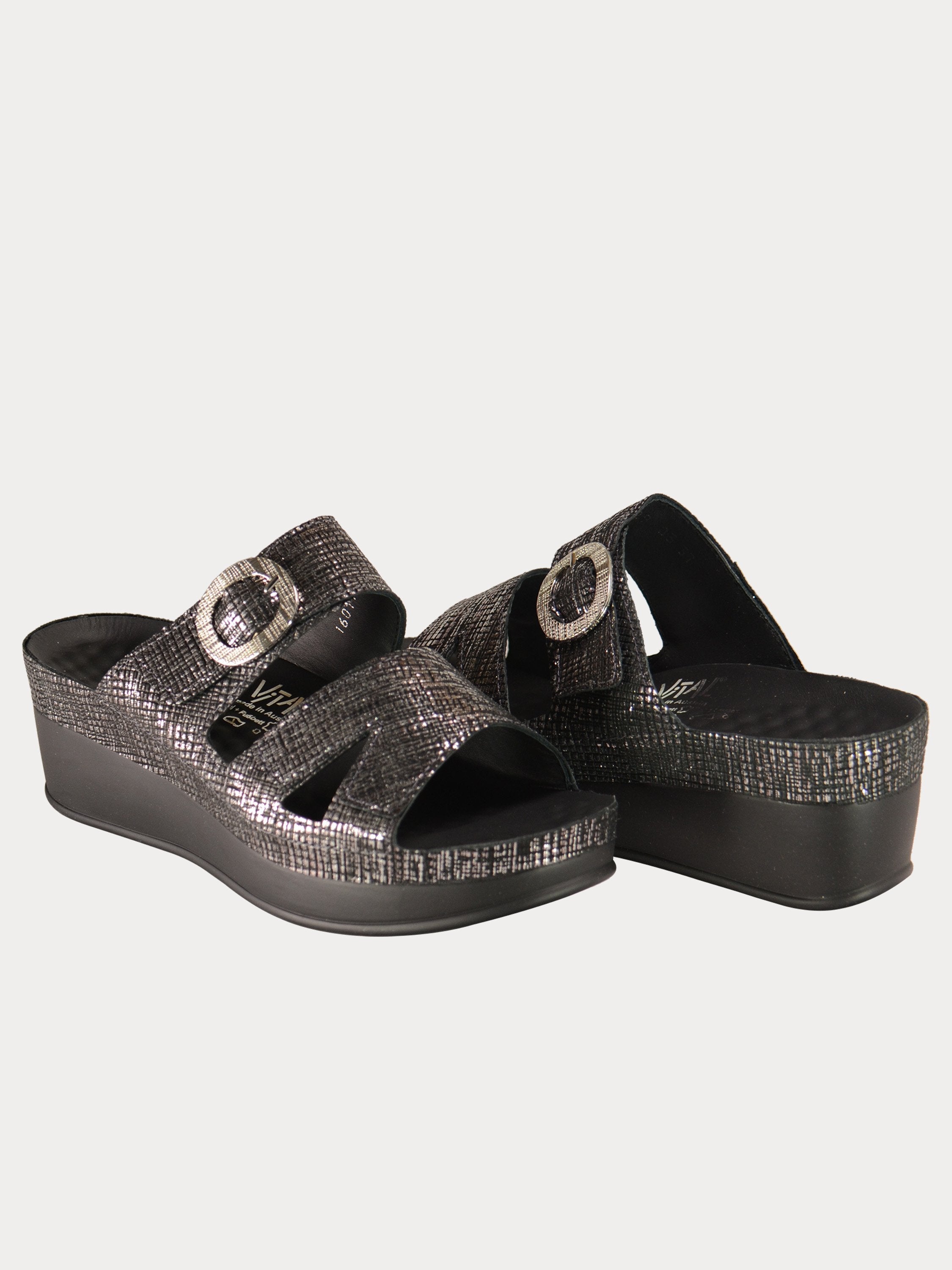 Vital Women's Round Buckle Platform Sandals #color_Black